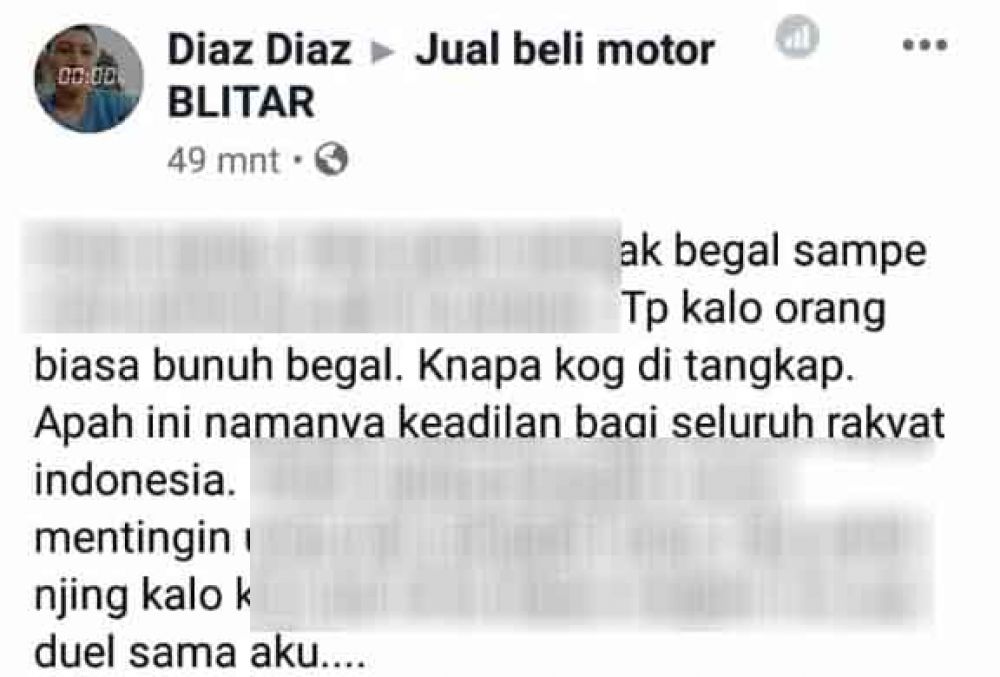 Akun pemuda di Blitar yang menghina dan menantang polisi 