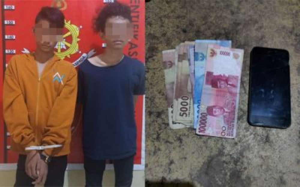 Dua pelaku pembobolan rumah kos dan barang bukti yang diamankan