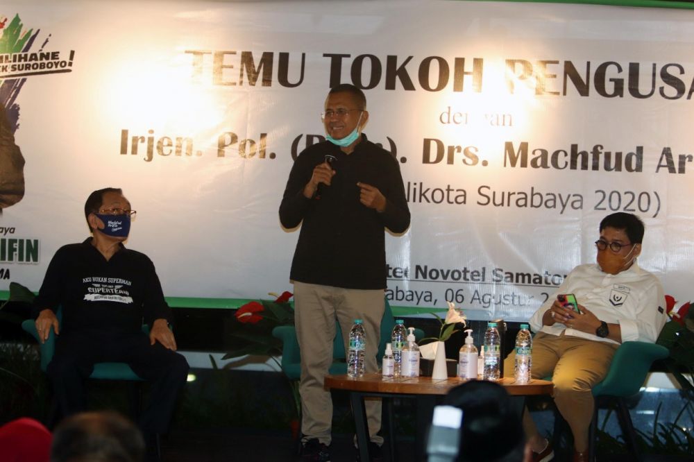  Mantan Menteri BUMN, Dahlan Iskan di acara Temu Tokoh Pengusaha dengan Machfud Arifin