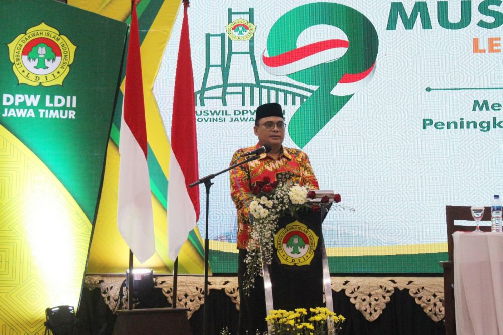 Ketua DPW LDII Jawa Timur Moch Amrodji saat memberikan sambutan
