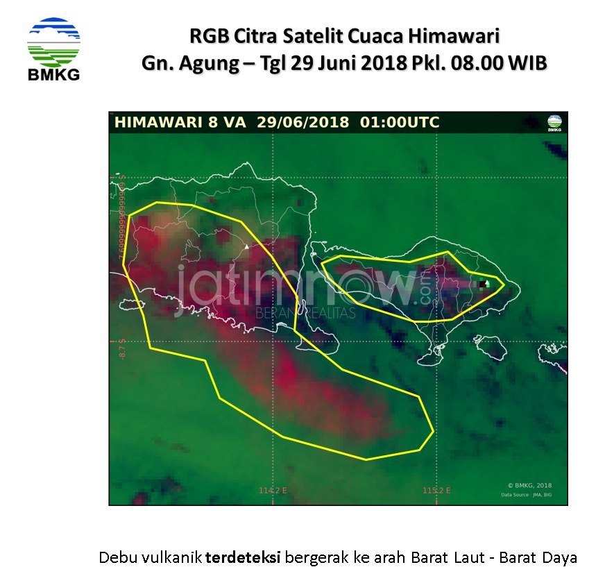 Pantauan citra satelit BMKG pukul 08.00 WIB untuk sebaran abu vulkanik Gunung Agung Bali.
