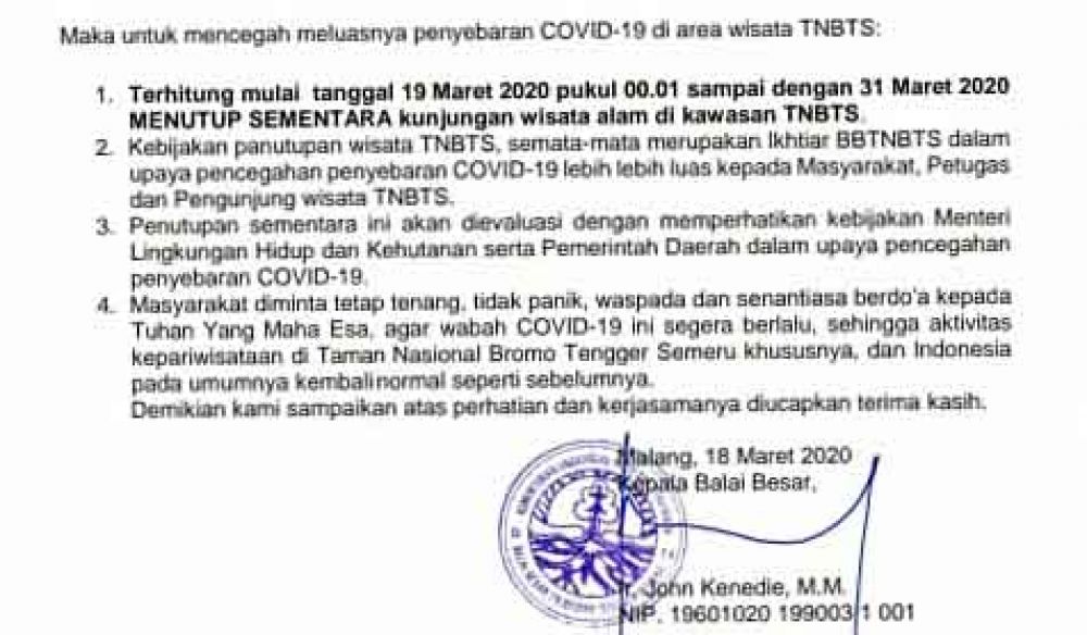 Siara pers penutupan sementara TNBTS