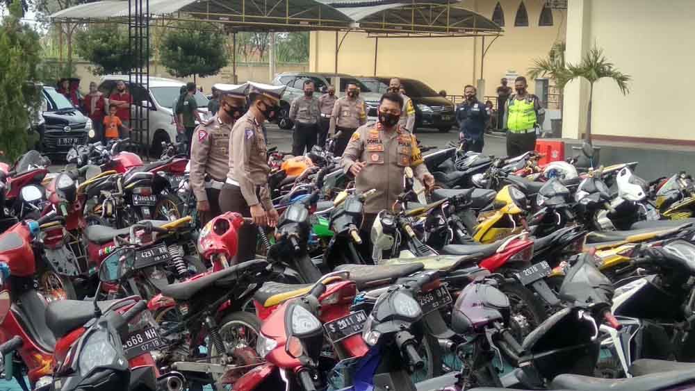 Ratusan motor yang disita Polres Mojokerto