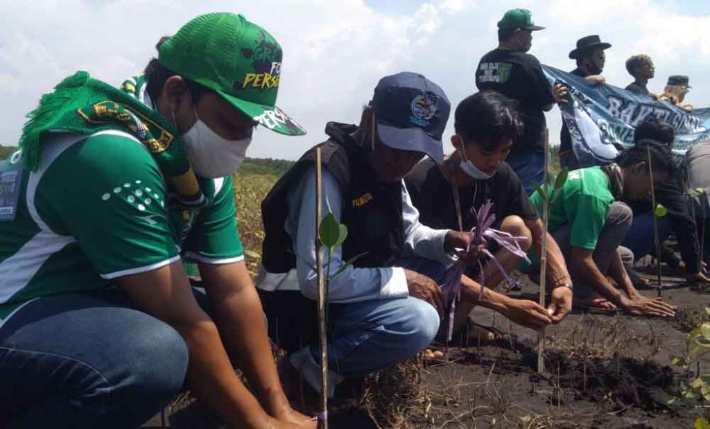 Penanaman bibit bakau oleh bonek