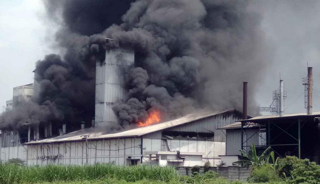 Pabrik PT Agrofood Makmur Mandiri yang terbakar
