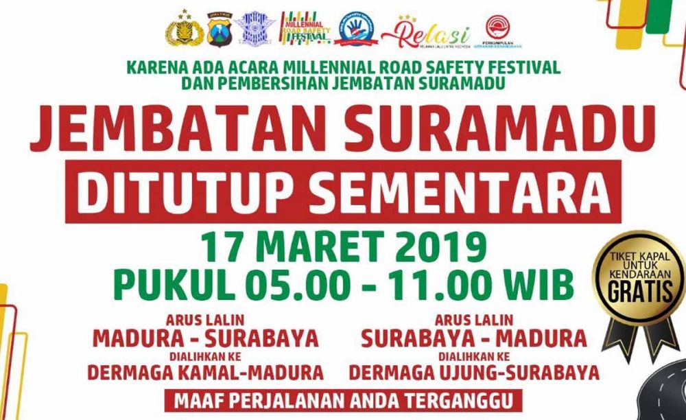 Pengumunan penutupan Jembatan Suramadu oleh Polda Jatim