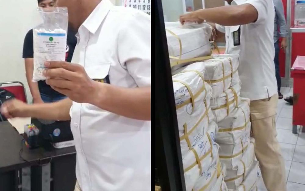 Kolase barang bukti 2 juta butir pil koplo jenis Double L yang disita Satresnarkoba Polrestabes Surabaya