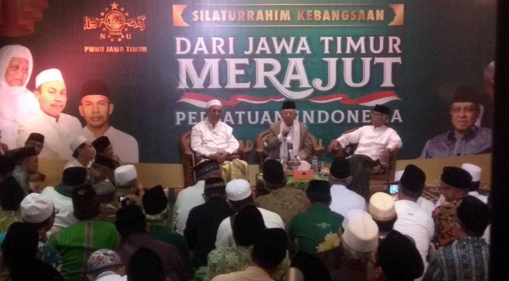 Cawapres 01 KH Ma'ruf Amin dalam acara Silaturahmi Kebangsaan di Kantor PWNU Jatim,  Jalan Masjid Al Akbar Timur No. 9, Surabaya