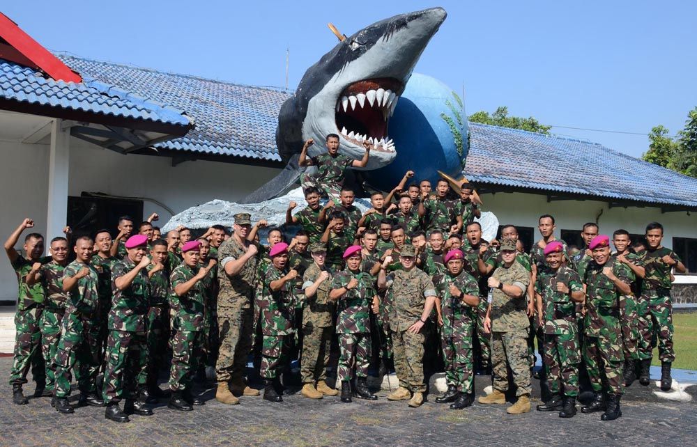 Latihan bersama di Bhumi Marinir Gedangan, Sidoarjo. 