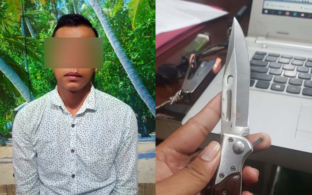 Kolase tersangka penikaman dan pisau lipat yang dipakainya