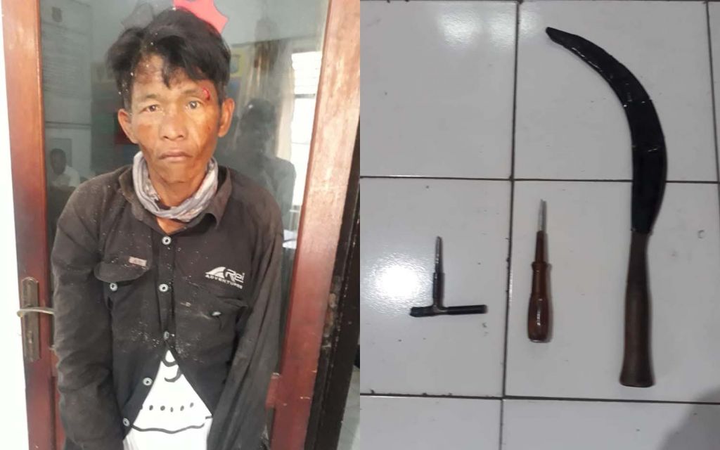 Kolase bandit motor yang dihajar warga dan celurit yang dibawanya

