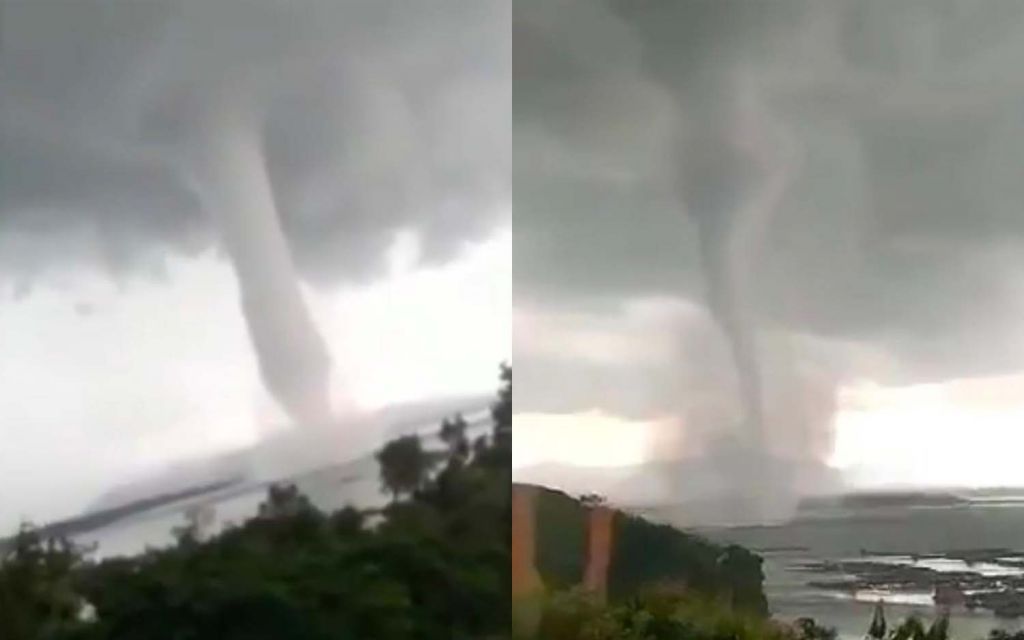 Kolase puting beliung yang terjadi di Waduk Gajah Mungkur, Wonogiri, Jawa Tengah (Foto: Tangkapan layar video viral)