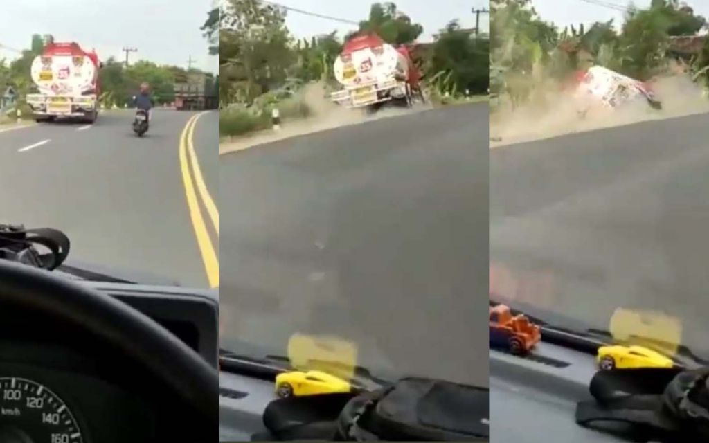 Viral Video Truk Pertamina Oleng Lalu Terbalik dalam Parit Sawah di Madiun