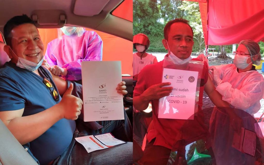 Kolase proses vaksinasi pertama untuk karyawan Hotel Sahid Surabaya