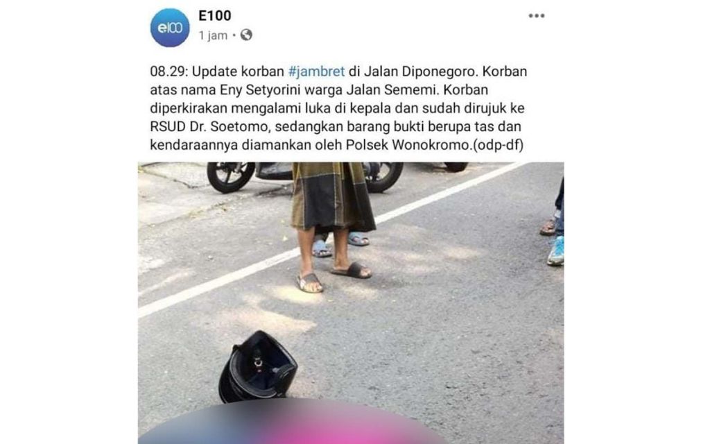 Tangkapan layar postingan akun E100 Suara Surabaya