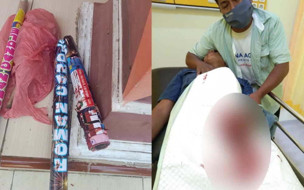 Kolase selongsong kembang api yang meledak dan korban ledakan