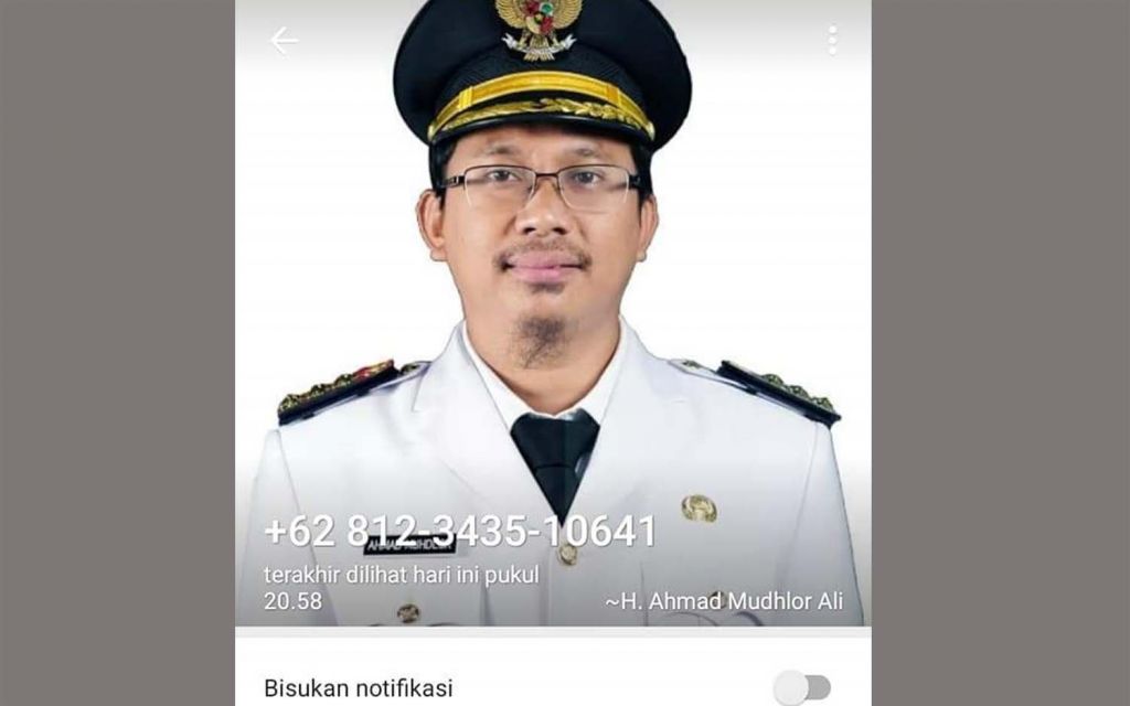 Ini nomor WhatsApp yang mencatut nama dan foto Bupati Sidoarjo Ahmad Muhdlor Ali