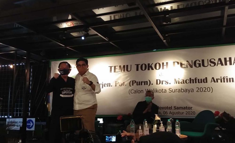 Calon Wali Kota Surabaya Machfud Arifin bersama Bos Maspion Alim Markus