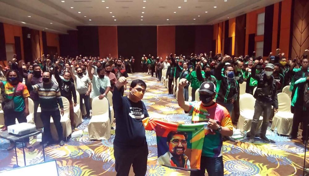 Para driver ojol di Surabaya deklarasi mendukung dan menangkan Machfud Arifin (Foto-foto: Jajeli Rois/jatimnow.com)