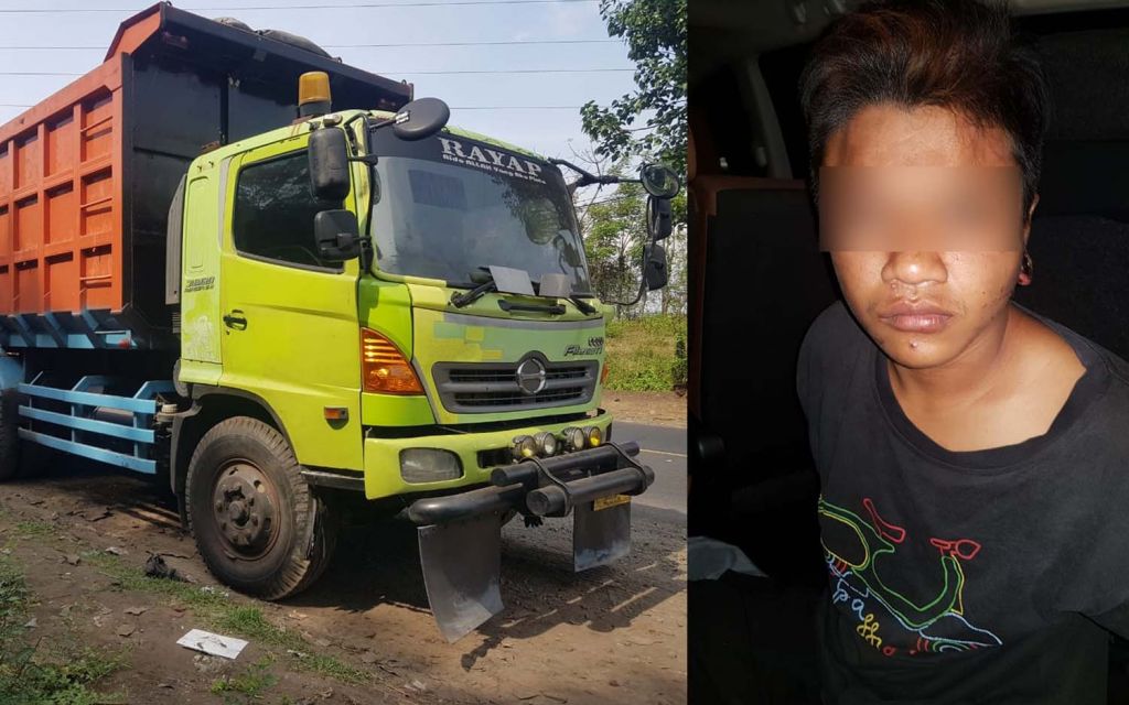 Kolase pemuda mabuk dan dump truk yang gagal dicurinya