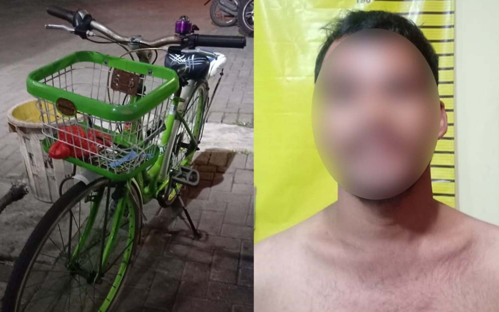 Kolase barang bukti sepeda angin milik korban dan pencurinya