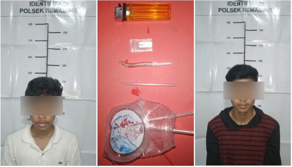 Dua tersangka dan barang bukti sabu diamankan di Mapolsek Semampir, Surabaya