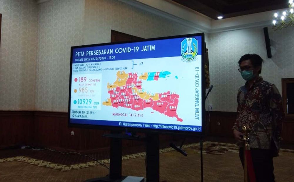 Peta sebaran Covid-19 di Jatim per 6 April 2020