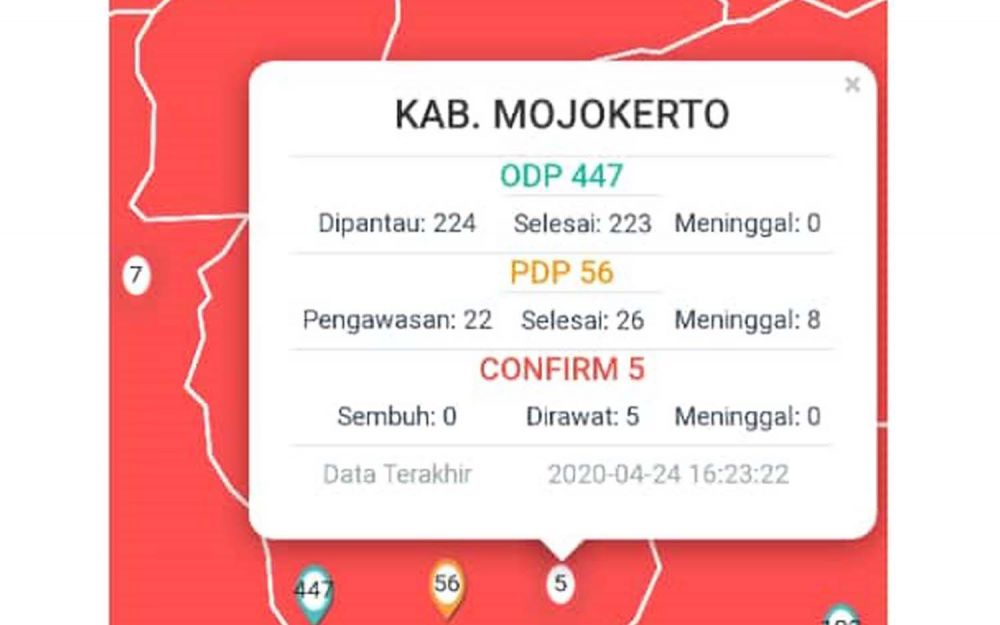 Data sebaran Covid-19 di Kabupaten Mojokerto per 24 April 2020
