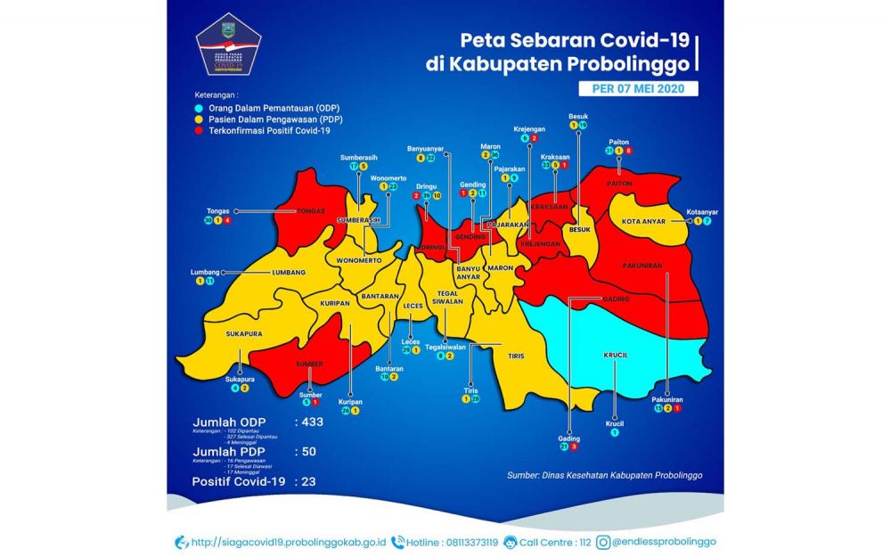 Peta sebaran Covid-19 di Kabupaten Probolinggo per 7 Mei 2020