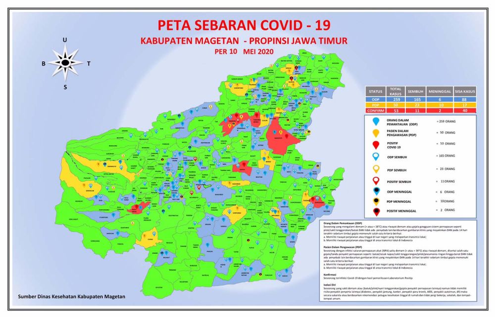 Peta dan data sebaran Covid-19 di Magetan per 10 Mei 2020