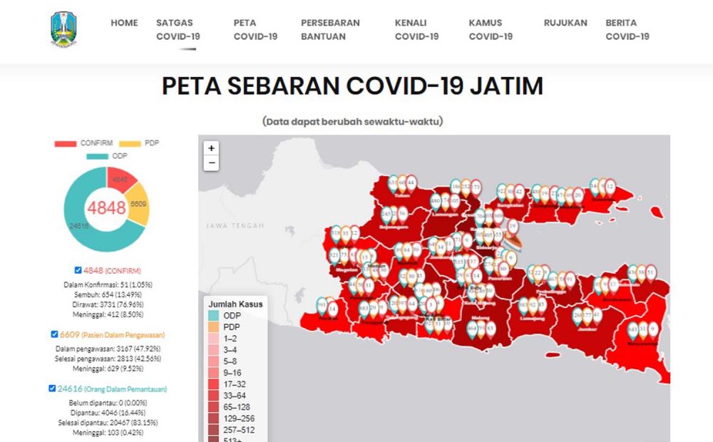 Peta sebaran Covid-19 di Jatim per 31 Mei 2020
