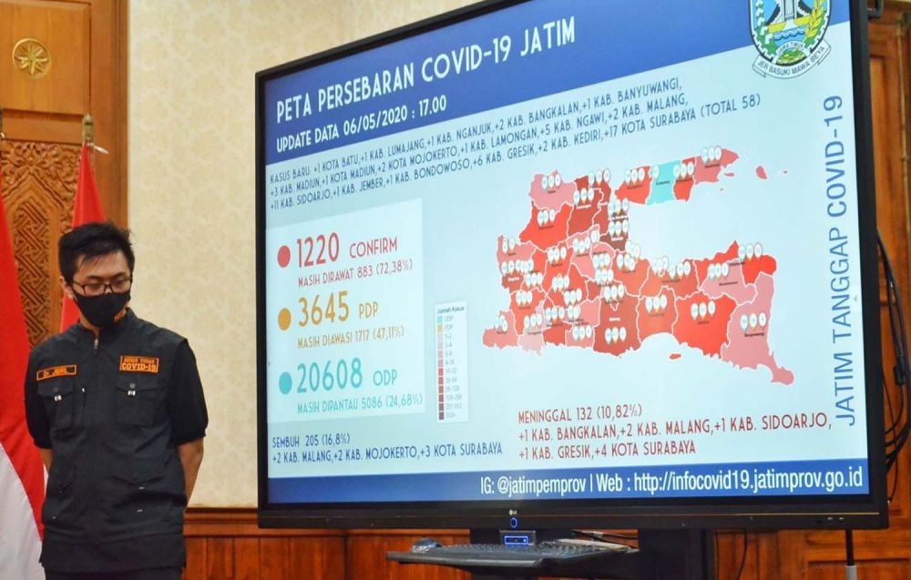 Peta sebaran Covid-19 di Jatim per 6 Mei 2020