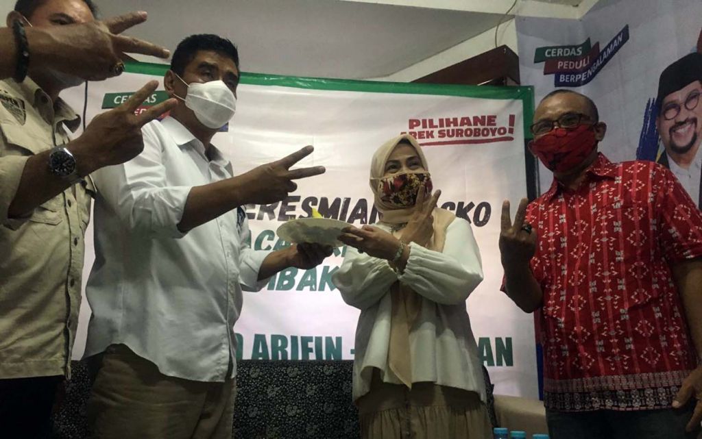 Politisi Gerindra Lutfiyah saat meresmikan Posko Pemenangan MAJU di Pacar Kembang bersama Calon Wakil Wali Kota Surabaya Mujiaman