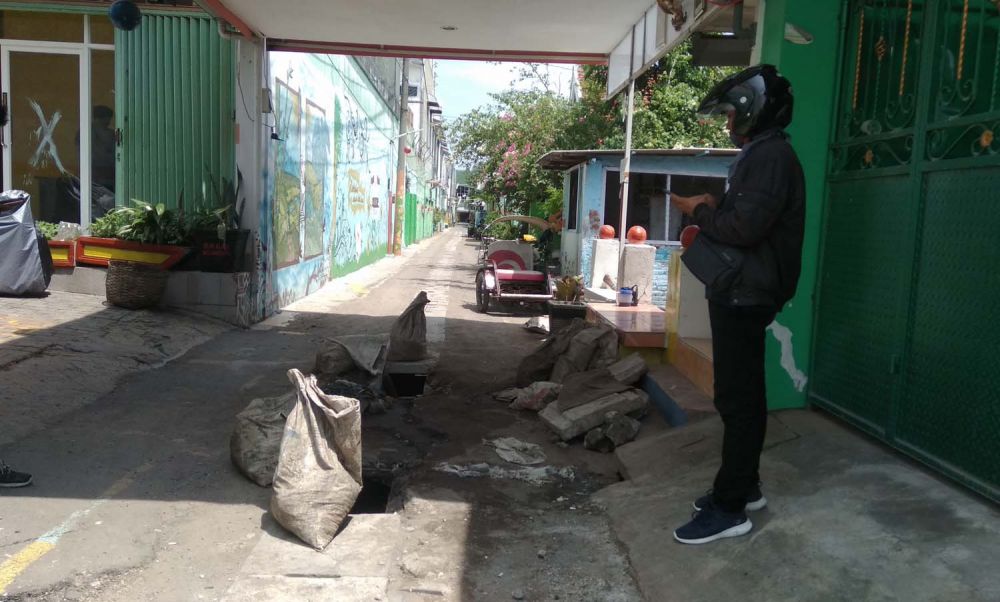 Salah satu titik proyek drainase di Kota Mojokerto yang mangkrak