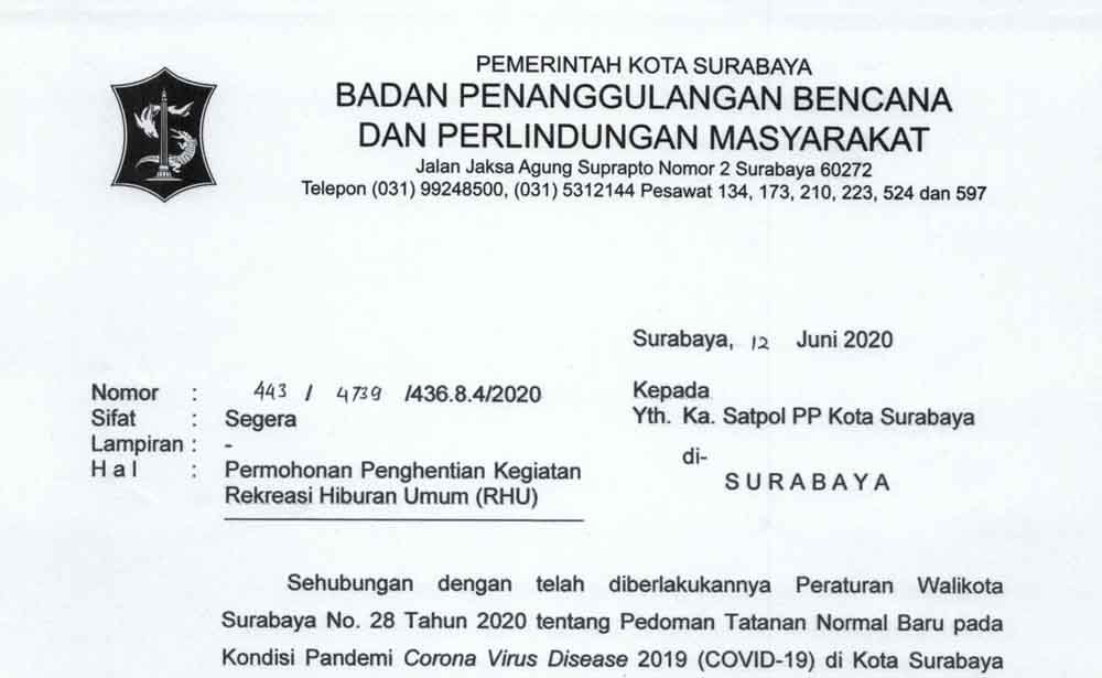 Surat permohonan penghentian RHU di Surabaya