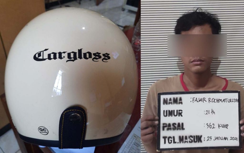 Pelaku dan helm yang dicuri diamankan di Mapolsek Rungkut