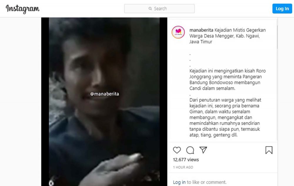 Sosok Giman, warga Ngawi yang pindahkan rumahnya sendirian hanya dalam waktu sehari semalam (Foto: Tangkapan layar postingan akun Instagram @manaberita)