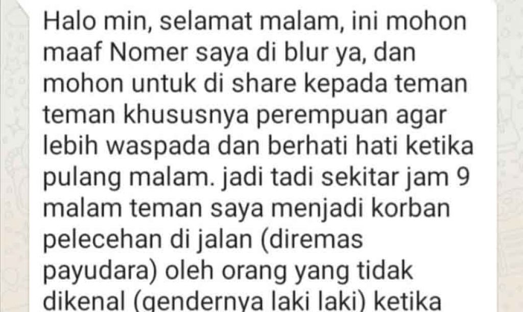Tangkapan layar aduan korban jadi korban begal payudara