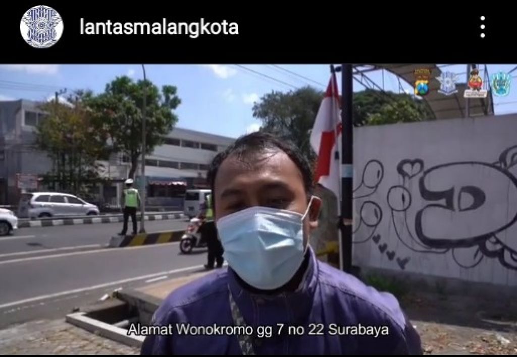 Tangkapan layar pelanggar lalu lintas yang video permintaan maafnya diunggah di Instagram dengan akun Lantasmalangkota. 