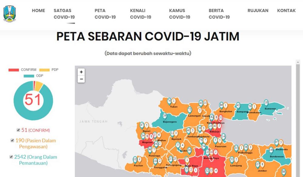 Sebaran Virus Corona di Jatim per pukul 16.00 Wib, 25 Maret 2020