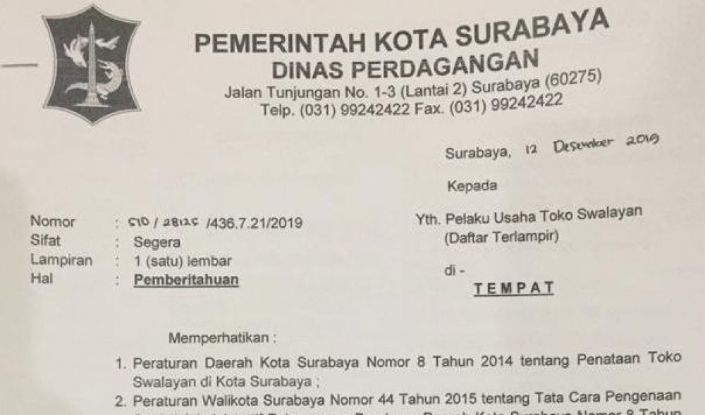 Dinas Perdagangan Mengaku Rutin Mengawasi Toko Modern di Surabaya