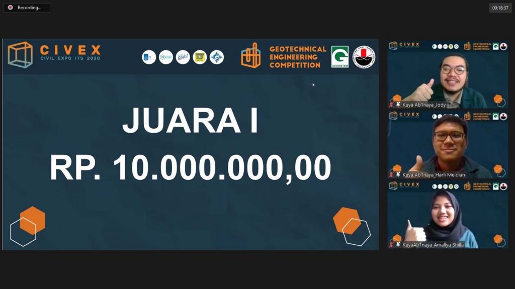 Tim Kuya Ab1naya dari ITB yang menjadi juara 1 Lomba Geoteknik Mahasiswa Tingkat Nasional Tahun 2020