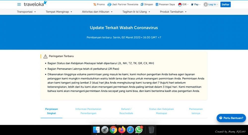 Tangkapan layar situs bisnis tiket online Traveloka