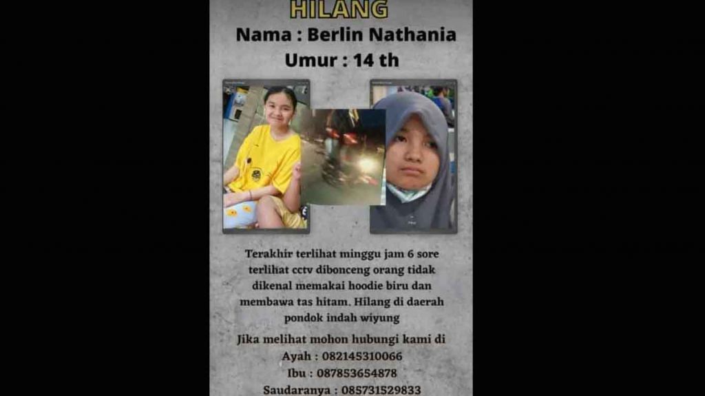 Berlin Nathania, gadis 14 tahun yang disebut hilang