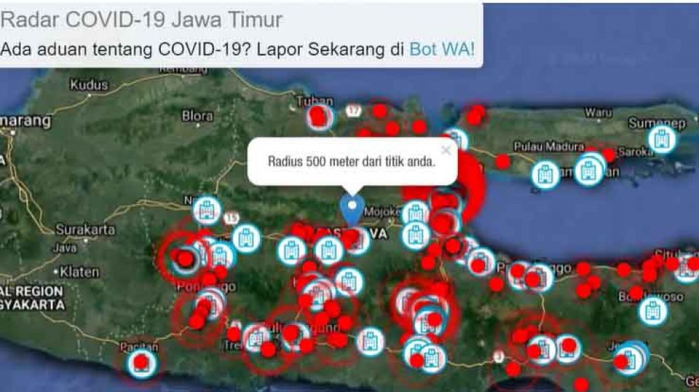 Peta persebaran Covid-19 di Jatim