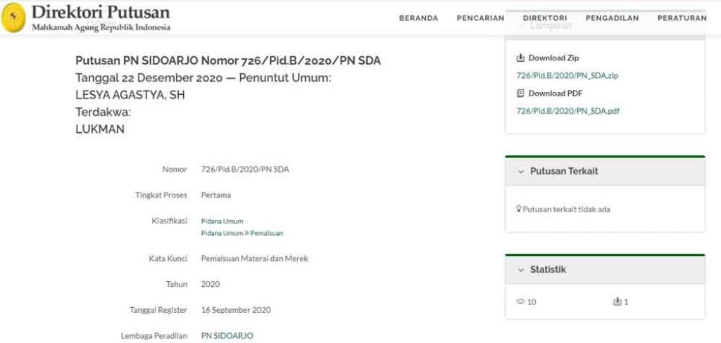 Terdakwa Pemalsu Merek Garam Divonis 1 Tahun Penjara