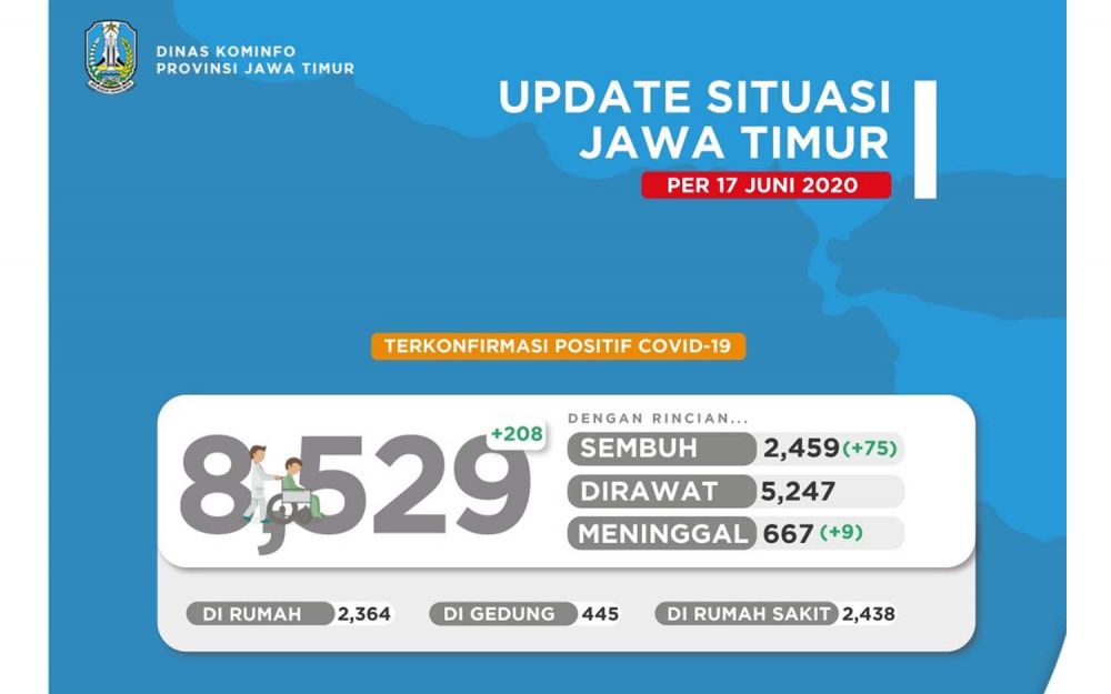 Data sebaran Covid-19 di Jatim per 17 Juni 2020