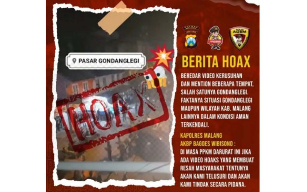 Video kericuhan dengan tag Pasar Gondanglegi dipastikan hoaks
