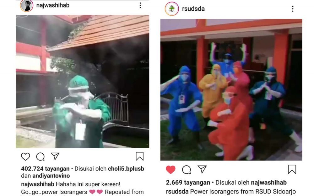 Kolase postingan Instagram Najwa Shihab dan RSUD Sidoarjo