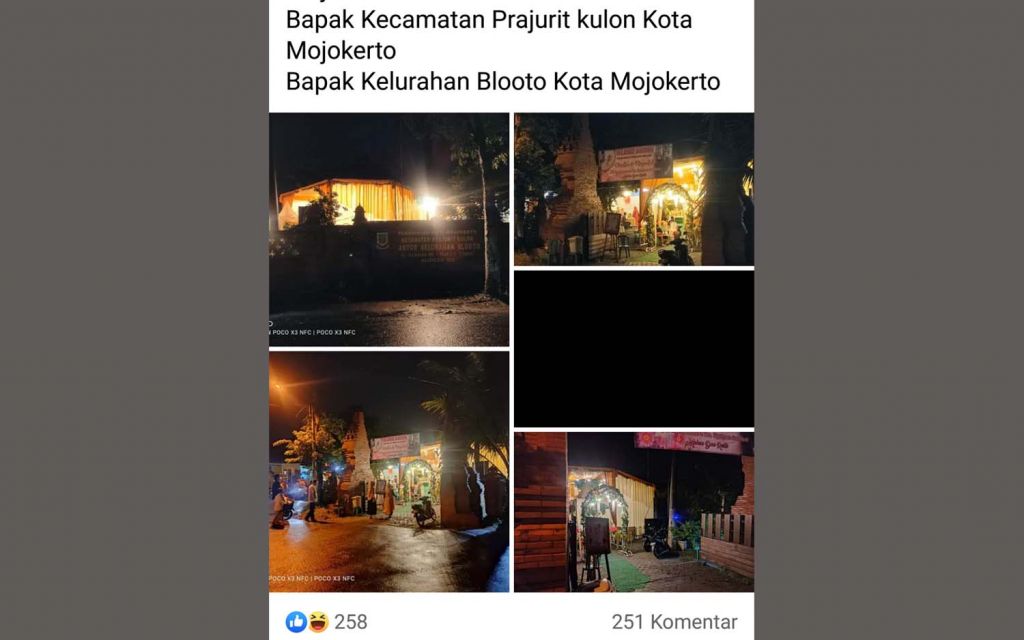 Tangkapan layar postingan salah satu akun Facebook berisi informasi acara resepsi pernikahan di kantor kelurahan